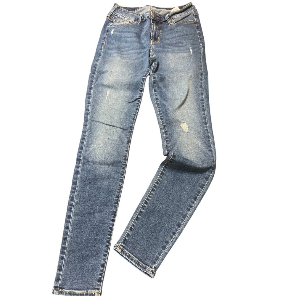 Old Navy Rockstar Mid Rise Womens Skinny Jeans Blue Denim Distressed Size 2